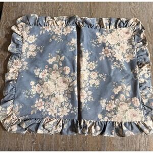 VTG Martex Blue Floral Pillow Shams cover set Ruffled Edges Cottagecore Shabby